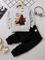 Graphic Sweatshirt and Black Jogger Set - Cozy Fleece Pullover and Trouser Outfit AZ-0099