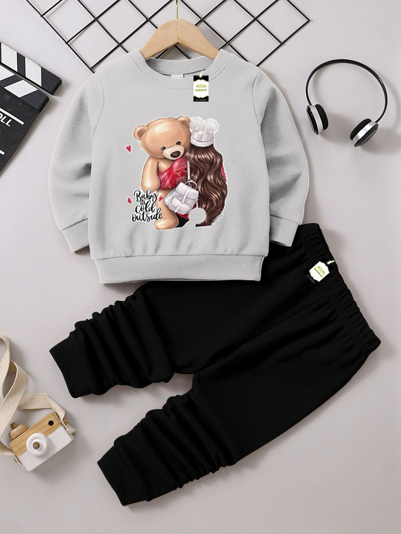 Graphic Sweatshirt and Black Jogger Set - Cozy Fleece Pullover and Trouser Outfit AZ-0099