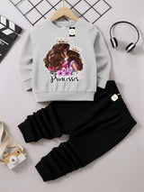 Graphic Sweatshirt and Black Jogger Set - Cozy Fleece Pullover and Trouser Outfit AZ-0099