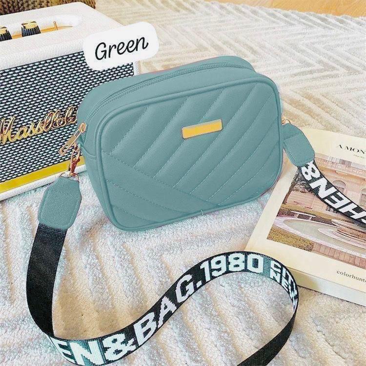 Quilted Crossbody Bag with Logo Webbing Strap AZ-4466