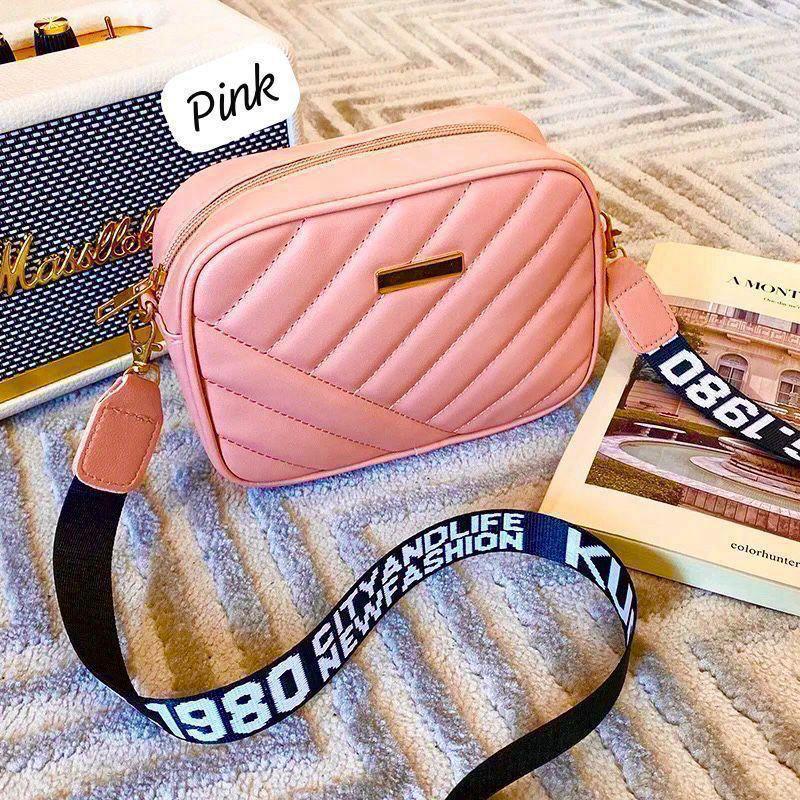 Quilted Crossbody Bag with Logo Webbing Strap AZ-4466