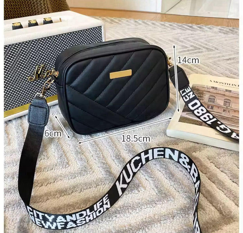 Quilted Crossbody Bag with Logo Webbing Strap AZ-4466