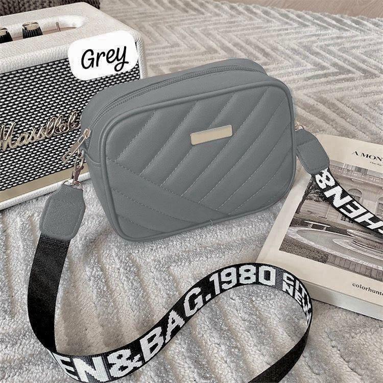 Quilted Crossbody Bag with Logo Webbing Strap AZ-4466