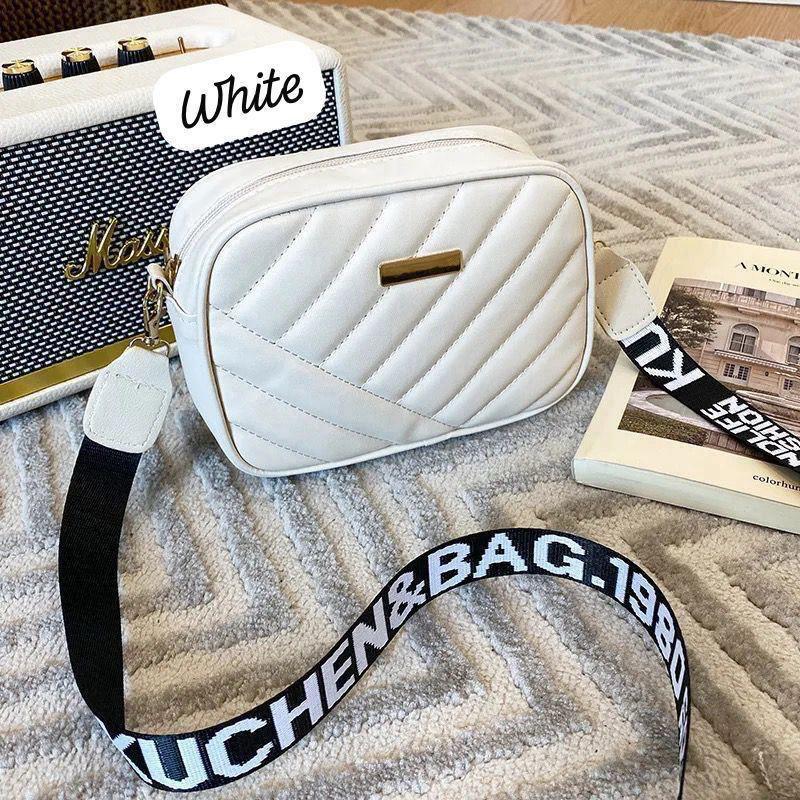 Quilted Crossbody Bag with Logo Webbing Strap AZ-4466