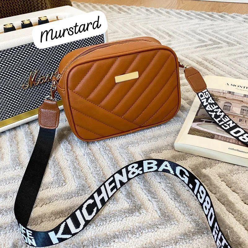 Quilted Crossbody Bag with Logo Webbing Strap AZ-4466