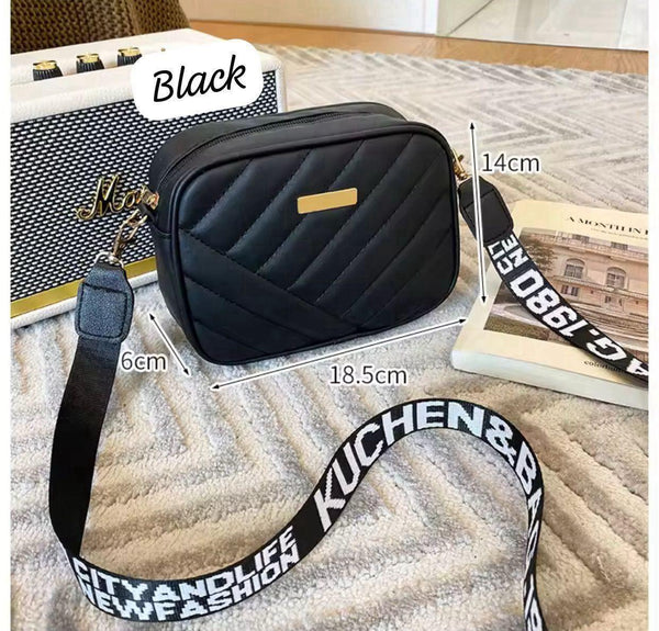 Quilted Crossbody Bag with Logo Webbing Strap AZ-4466