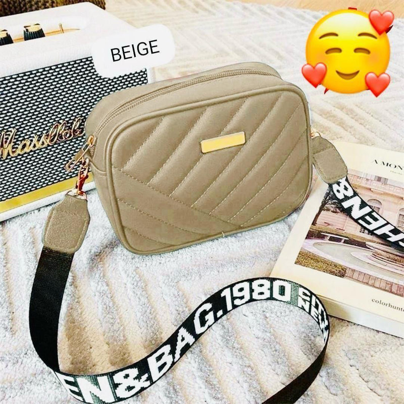 Quilted Crossbody Bag with Logo Webbing Strap AZ-4466
