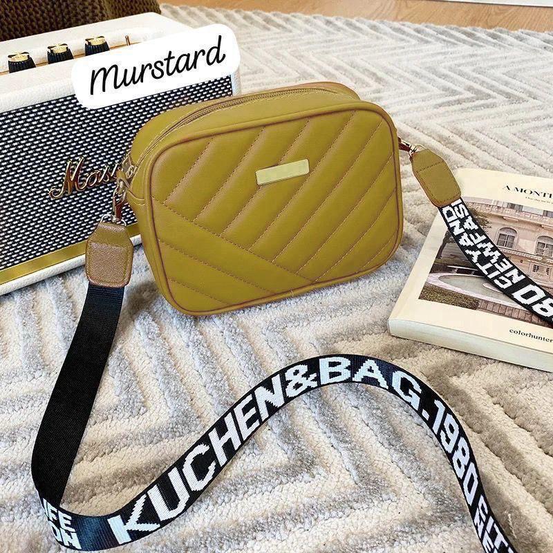 Quilted Crossbody Bag with Logo Webbing Strap AZ-4466