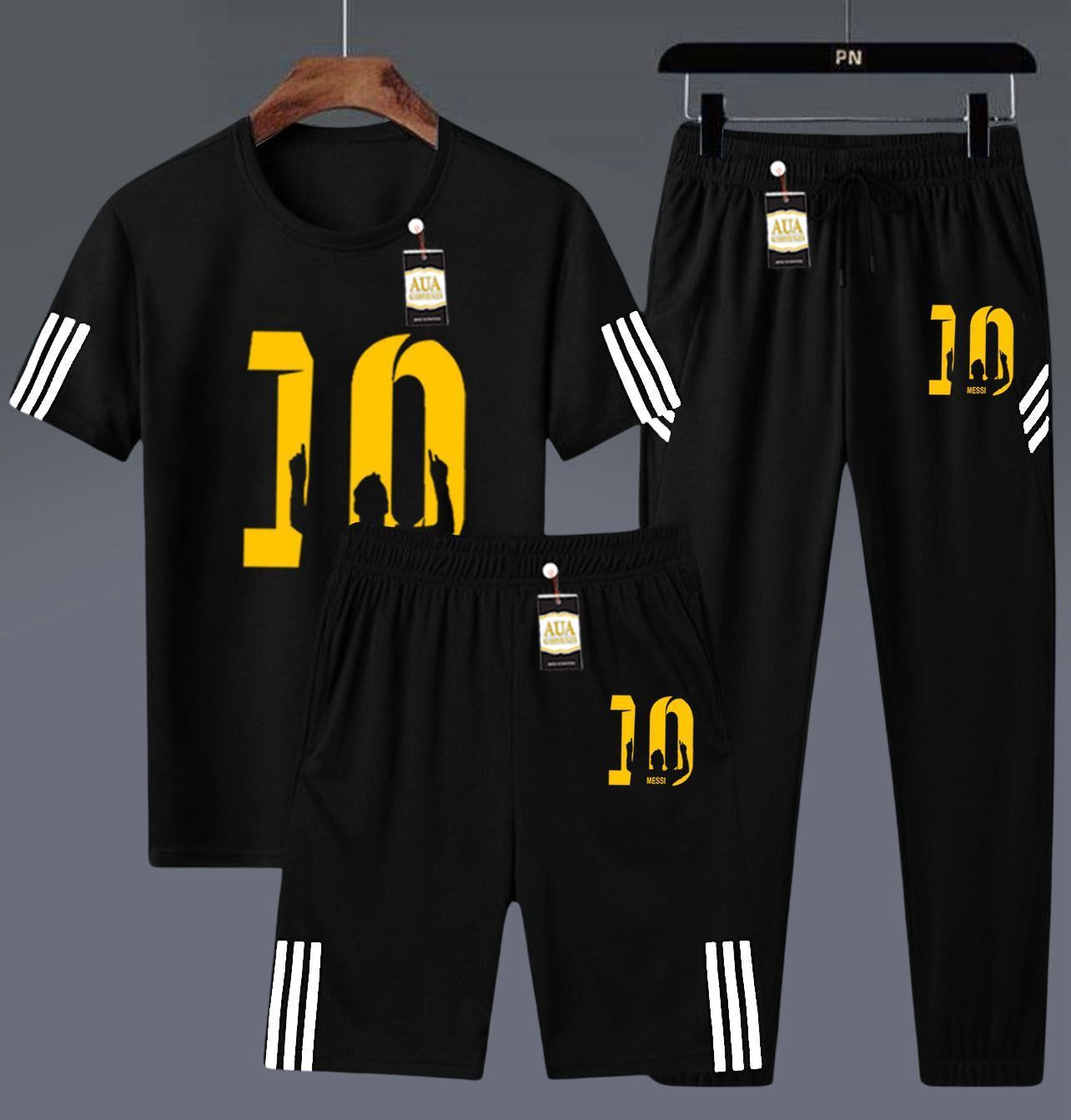 Men's 3-in-1 Pop Culture & Brand-Inspired Black Athletic Set: T-Shirt, Shorts, and Jogger Pants