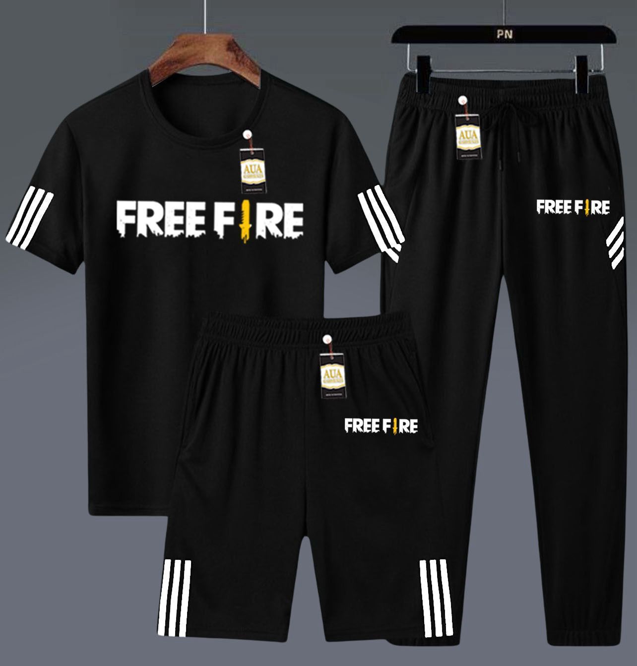 Men's 3-in-1 Pop Culture & Brand-Inspired Black Athletic Set: T-Shirt, Shorts, and Jogger Pants