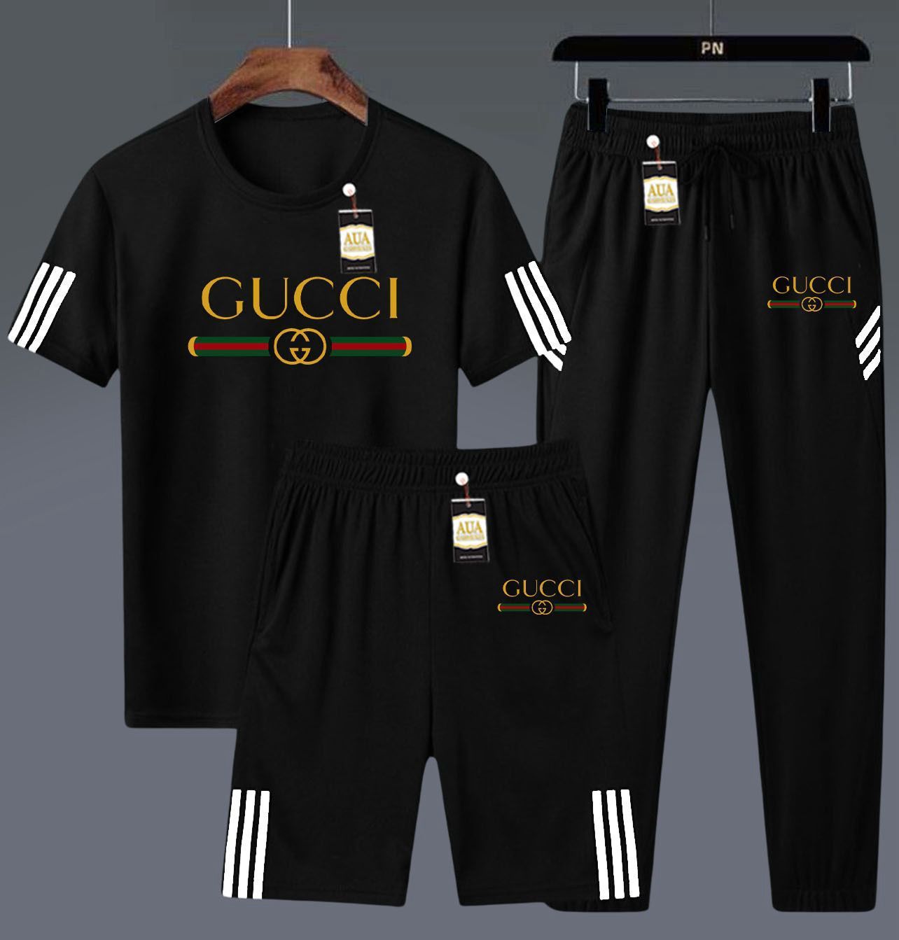 Men's 3-in-1 Pop Culture & Brand-Inspired Black Athletic Set: T-Shirt, Shorts, and Jogger Pants