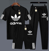 Men's 3-Piece Black Adidas-Inspired Athletic Set: T-Shirt, Shorts, and Jogger Pants AZ-4460