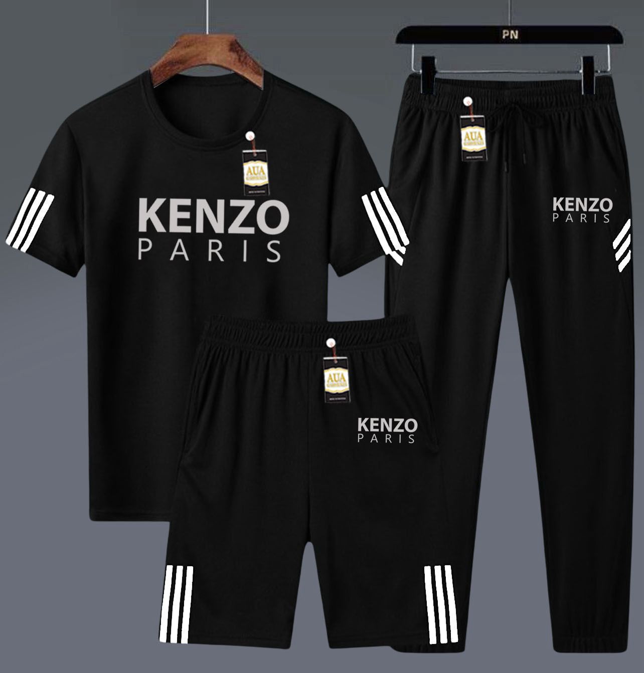Men's 3-in-1 Pop Culture & Brand-Inspired Black Athletic Set: T-Shirt, Shorts, and Jogger Pants