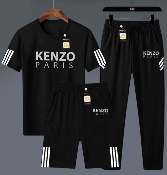 Men's 3-in-1 Pop Culture & Brand-Inspired Black Athletic Set: T-Shirt, Shorts, and Jogger Pants