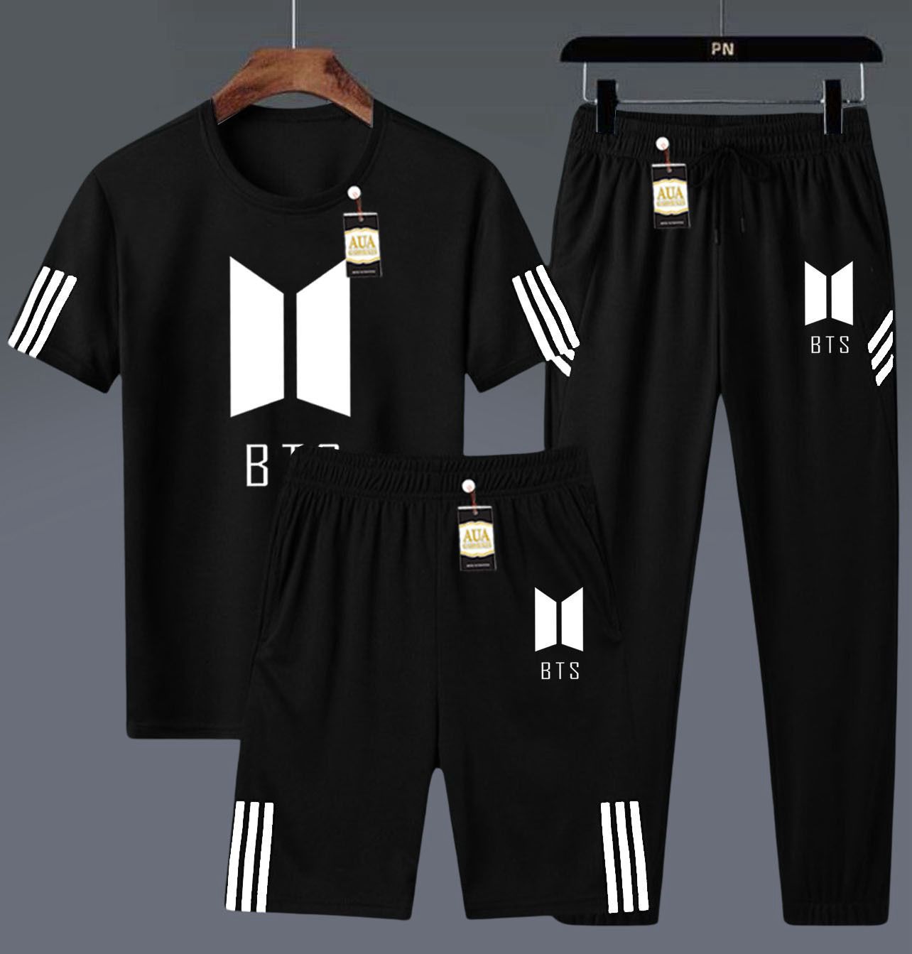 Men's 3-in-1 Pop Culture & Brand-Inspired Black Athletic Set: T-Shirt, Shorts, and Jogger Pants