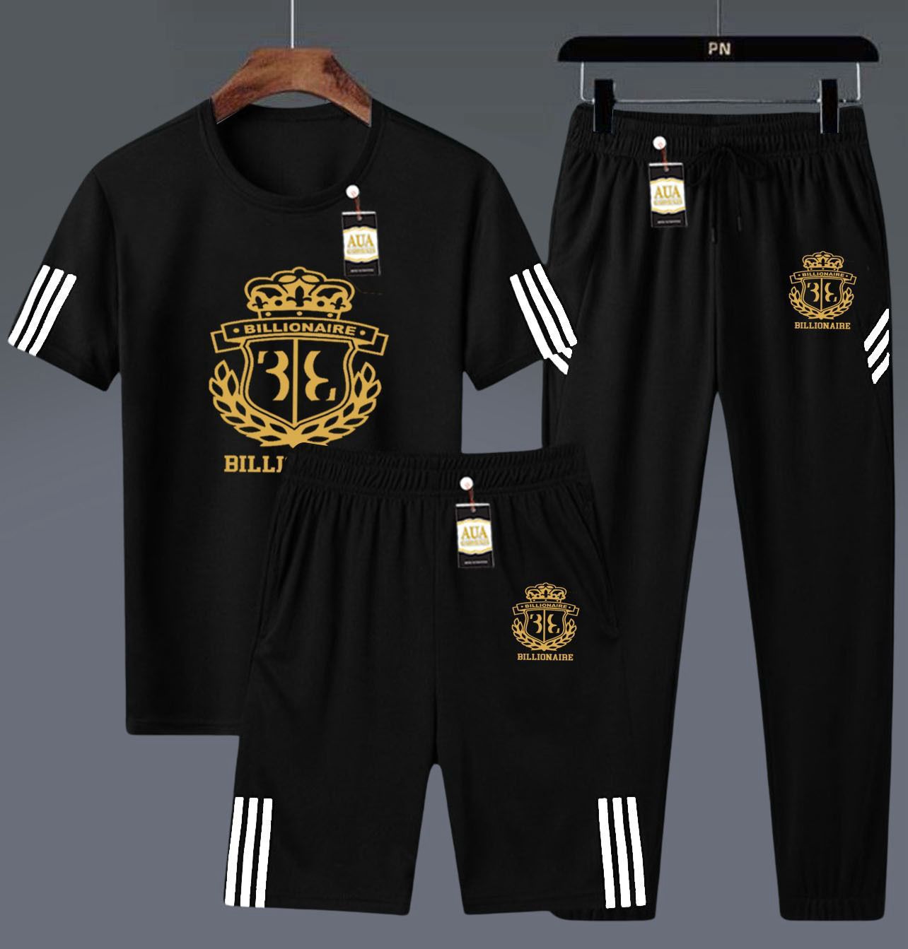 Men's 3-in-1 Pop Culture & Brand-Inspired Black Athletic Set: T-Shirt, Shorts, and Jogger Pants