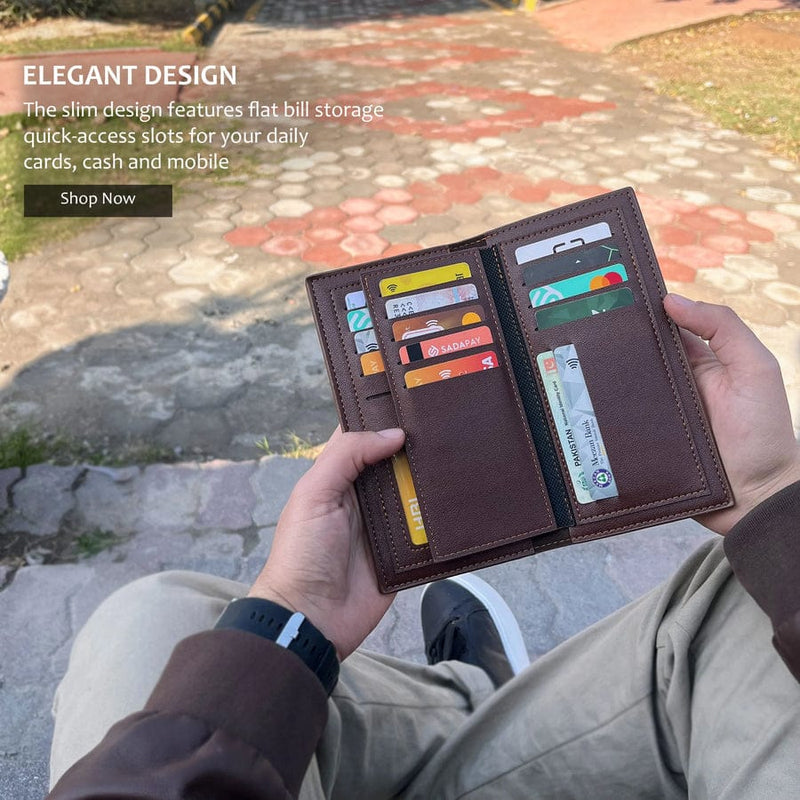 BINFA Men's Premium Long Bifold Wallet - Multi-Card & Phone Holder with Zipper Pocket AZ-2202