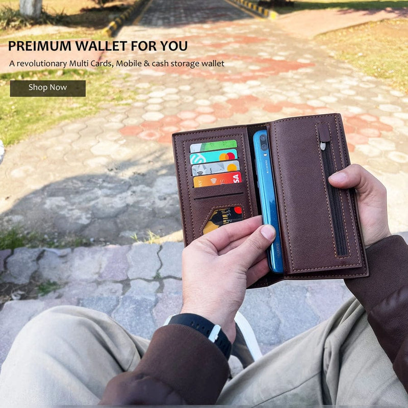BINFA Men's Premium Long Bifold Wallet - Multi-Card & Phone Holder with Zipper Pocket AZ-2202