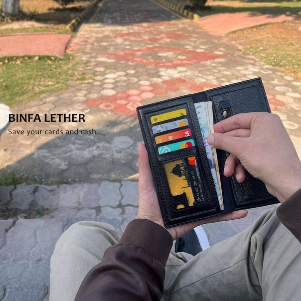 BINFA Men's Premium Long Bifold Wallet - Multi-Card & Phone Holder with Zipper Pocket AZ-2202