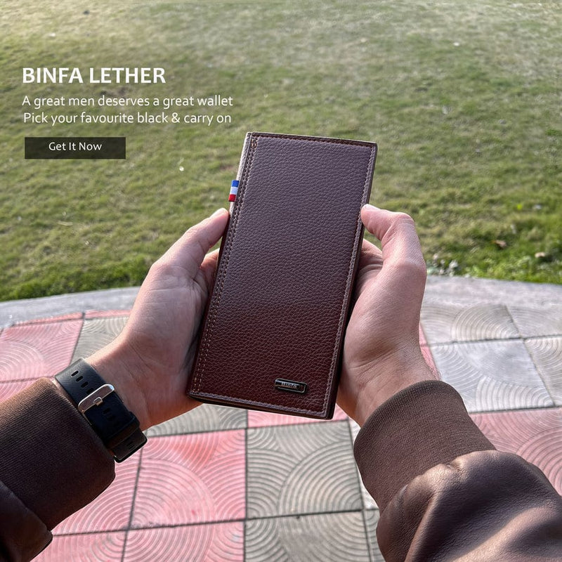 BINFA Men's Premium Long Bifold Wallet - Multi-Card & Phone Holder with Zipper Pocket AZ-2202