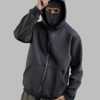 Oversized Full-Zip Balaclava Hoodie - Heavyweight Fleece Streetwear