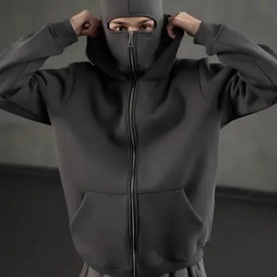 Oversized Full-Zip Balaclava Hoodie - Heavyweight Fleece Streetwear