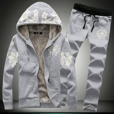 Men's Fleece Lined Full-Zip Hoodie Tracksuit with Decorative Cross/Floral Print AZ-5561