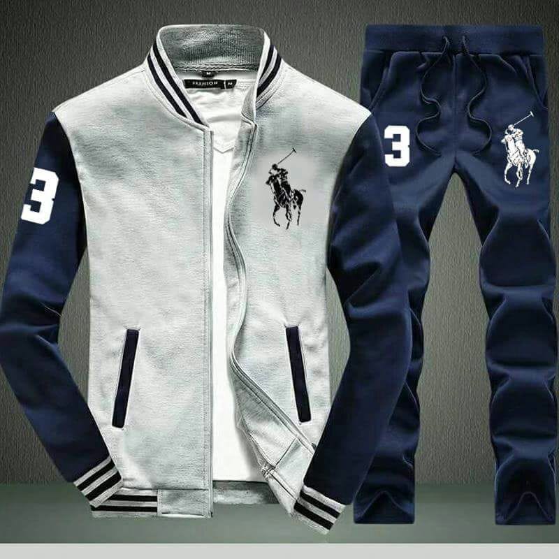 🐎 Men's Contrast-Sleeve Varsity Tracksuit Set with Polo-Style Graphic  AZ-5562