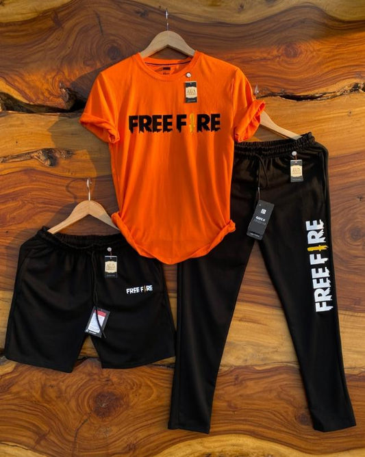 Premium Men’s Free Fire Gaming Tracksuit – 3-Piece Combo Set (T-Shirt, Trousers & Shorts)