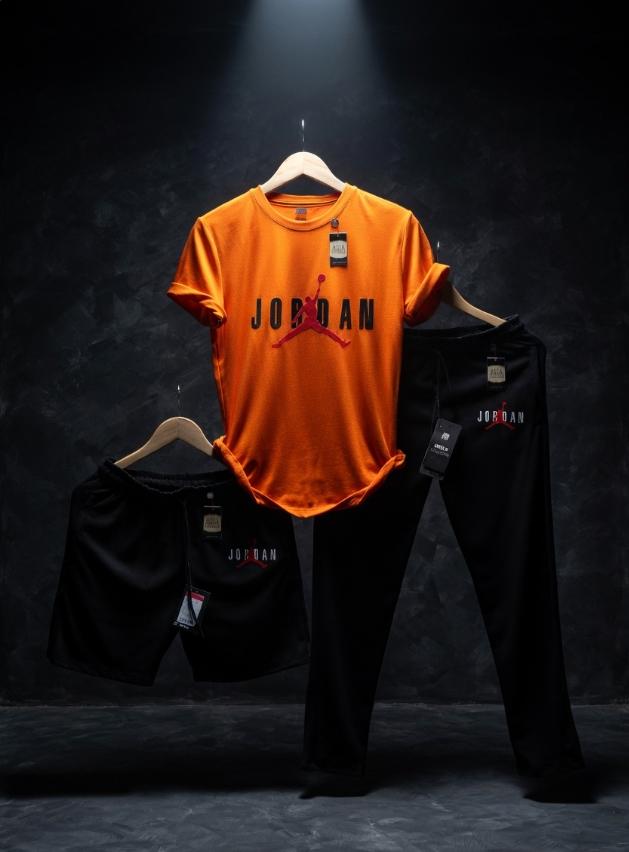 Iconic Brand Print Men’s 3-Piece Summer Kit – Graphic Tee, Jogger Pants & Athletic Shorts AZ-8882