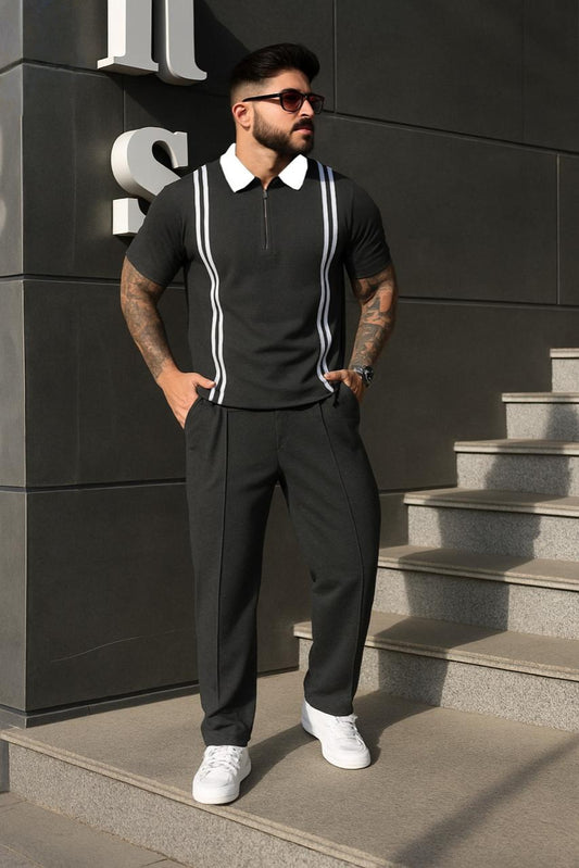 Men's Two-Piece Polo Tracksuit with Vertical Stripes AZ-7788
