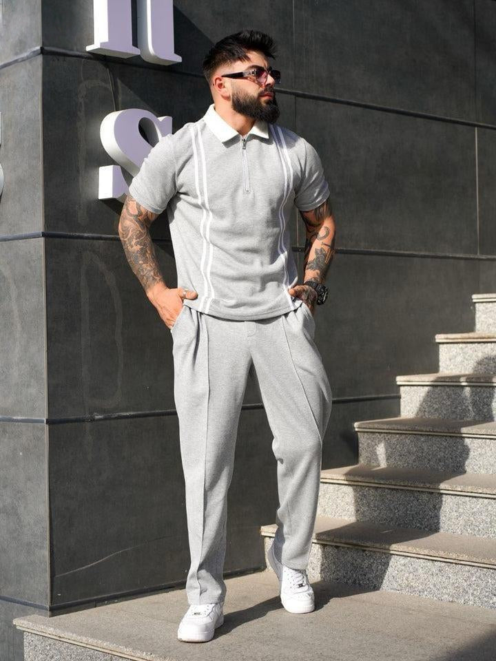 Men's Two-Piece Polo Tracksuit with Vertical Stripes AZ-7788