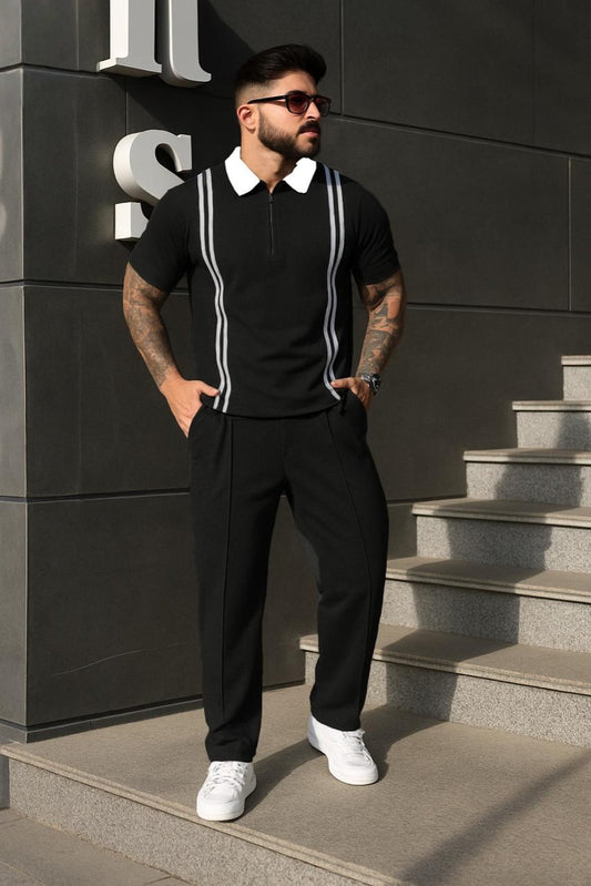 Men's Two-Piece Polo Tracksuit with Vertical Stripes AZ-7788
