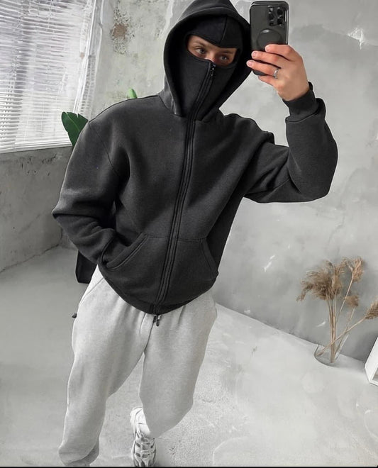 Oversized Full-Zip Balaclava Hoodie - Heavyweight Fleece Streetwear