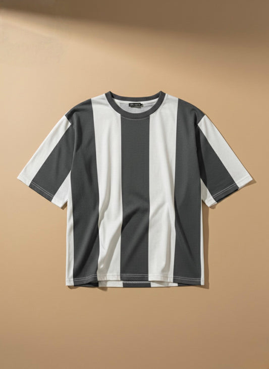 Men’s Urban Boxy-Fit Vertical Block Stripe Crewneck T-Shirt AZ-2288