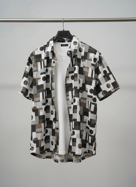 Urban Abstract Series: Men’s Casual Short-Sleeve Button-Down Resort Shirts AZ-1000