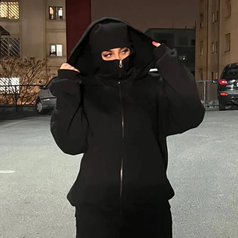Oversized Full-Zip Balaclava Hoodie - Heavyweight Fleece Streetwear