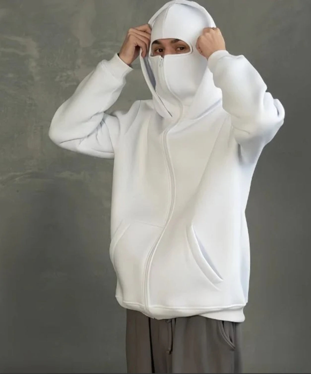 Oversized Full-Zip Balaclava Hoodie - Heavyweight Fleece Streetwear