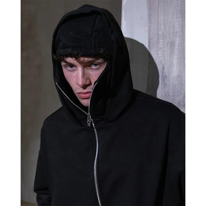 Oversized Full-Zip Balaclava Hoodie - Heavyweight Fleece Streetwear